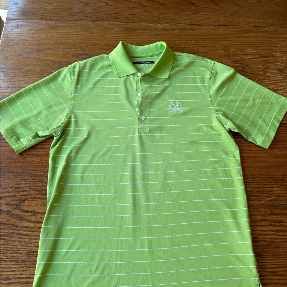 Greg Norman Turtle Bay Bright Lime Green Stripe Polo